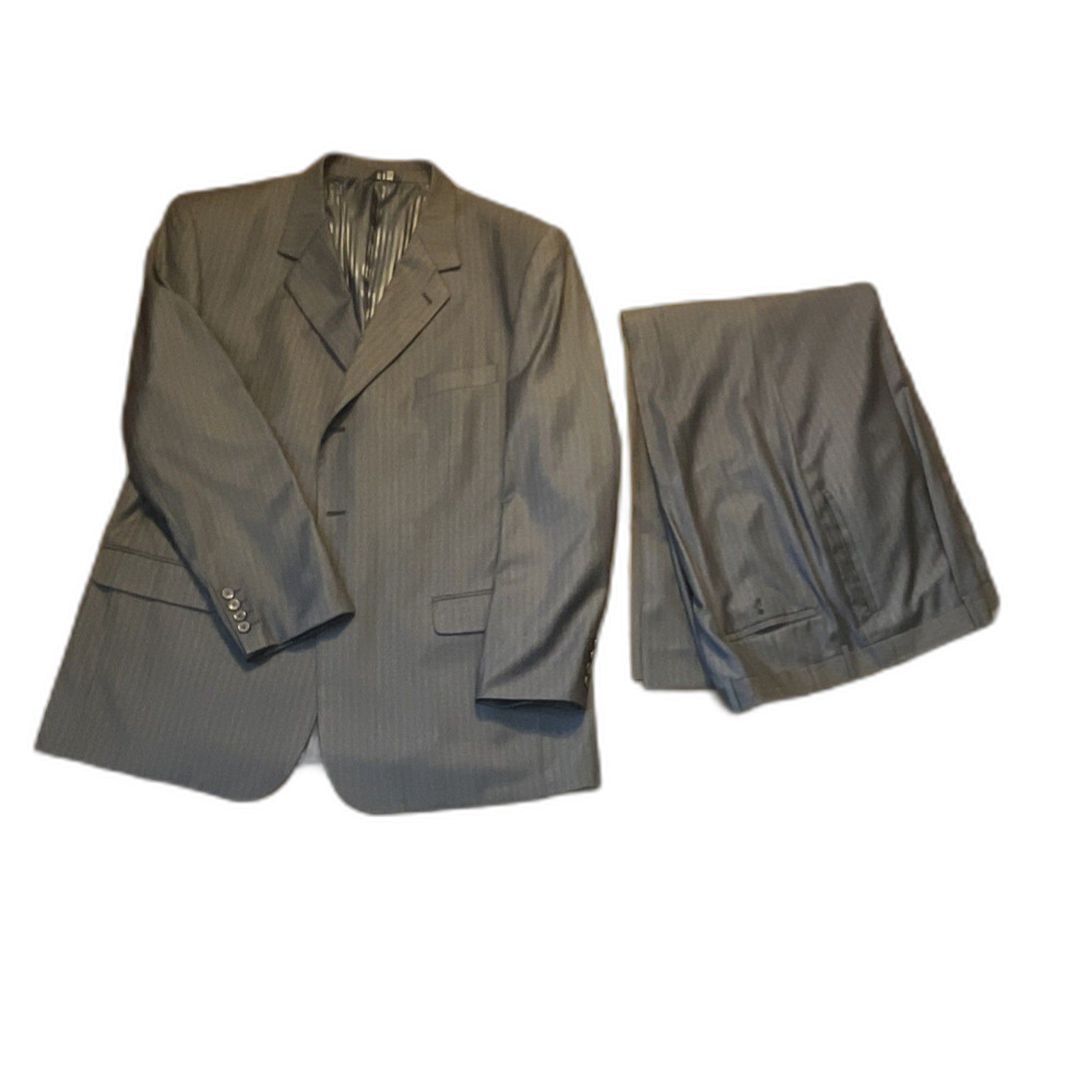 Mario Rossi Men's Pinstripe 2 Piece Suit 48L Jacket 42L Pants Dark Blue Italian